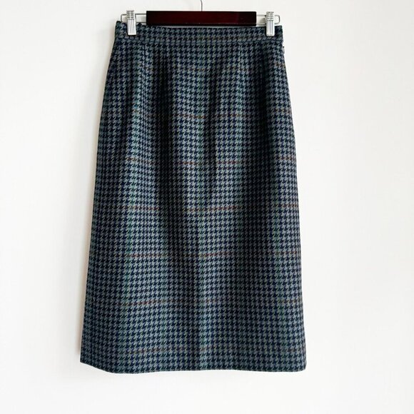 Vintage Aquascutum Made in England Wool Houndstooth Pencil Skirt S - Picture 1 of 5
